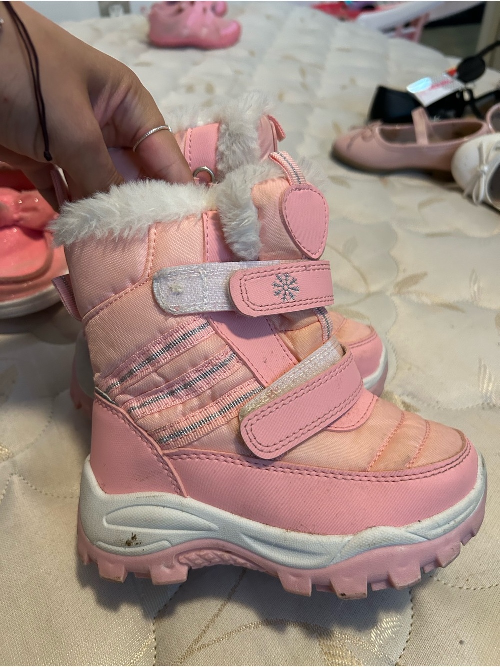 Kids Pink Winter Snow Boots with Faux Fur